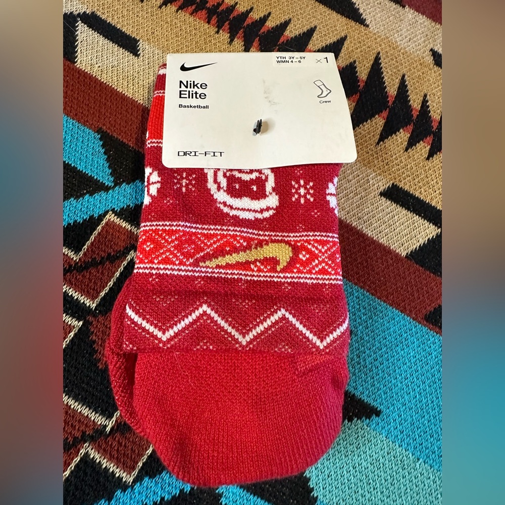 Nike Elite Red and White Basketball Socks w/ Santa and Christmas Trees